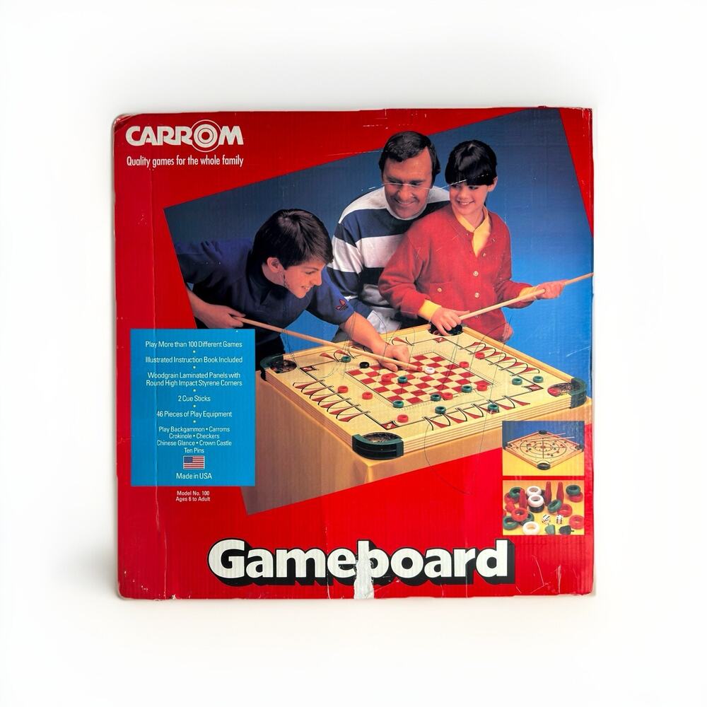 Vintage CARROM Gameboard Board Game Model 100 In Original Worn Box Complete Set!
